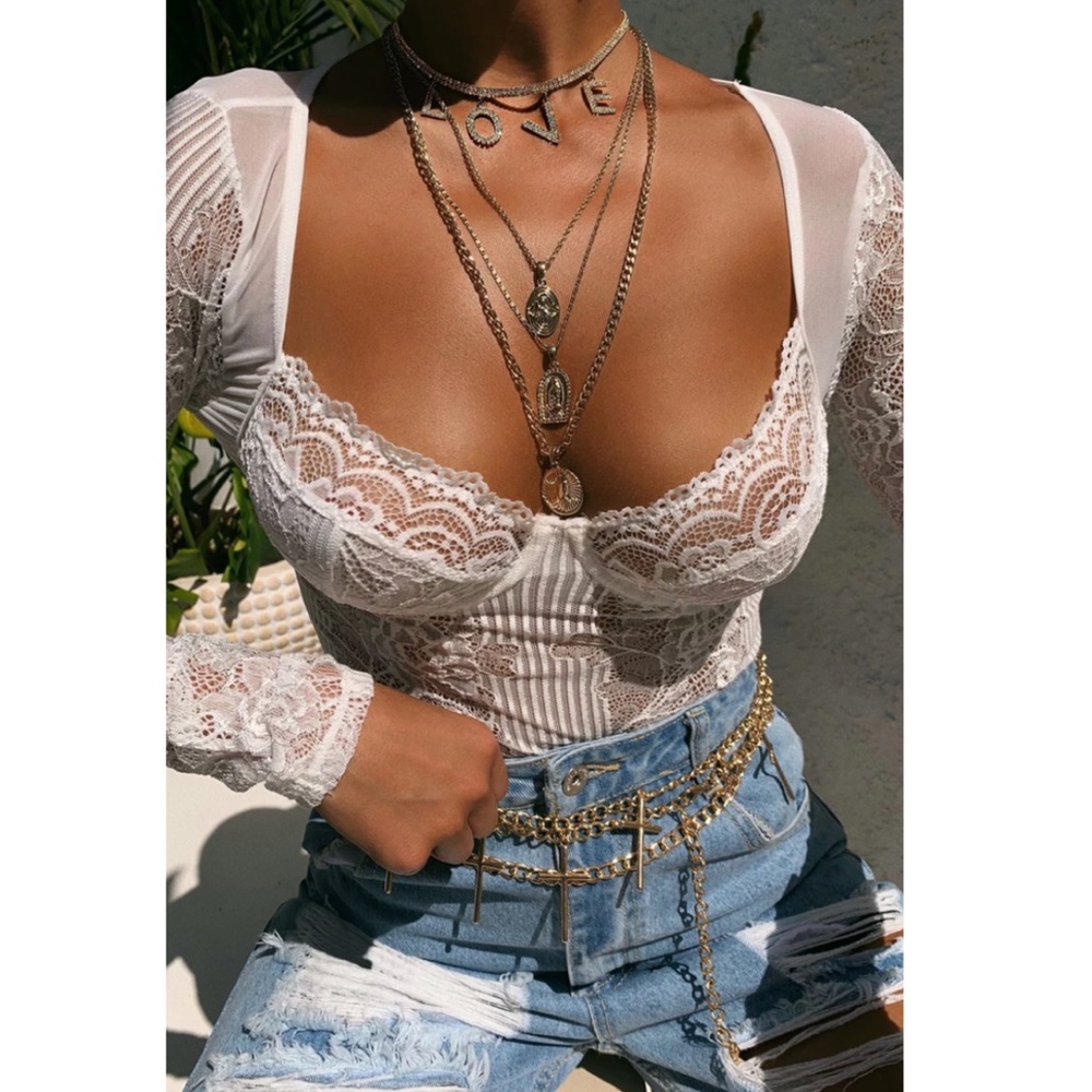 *SALE* LACE MESH Bodysuit with Sweetheart Neckline